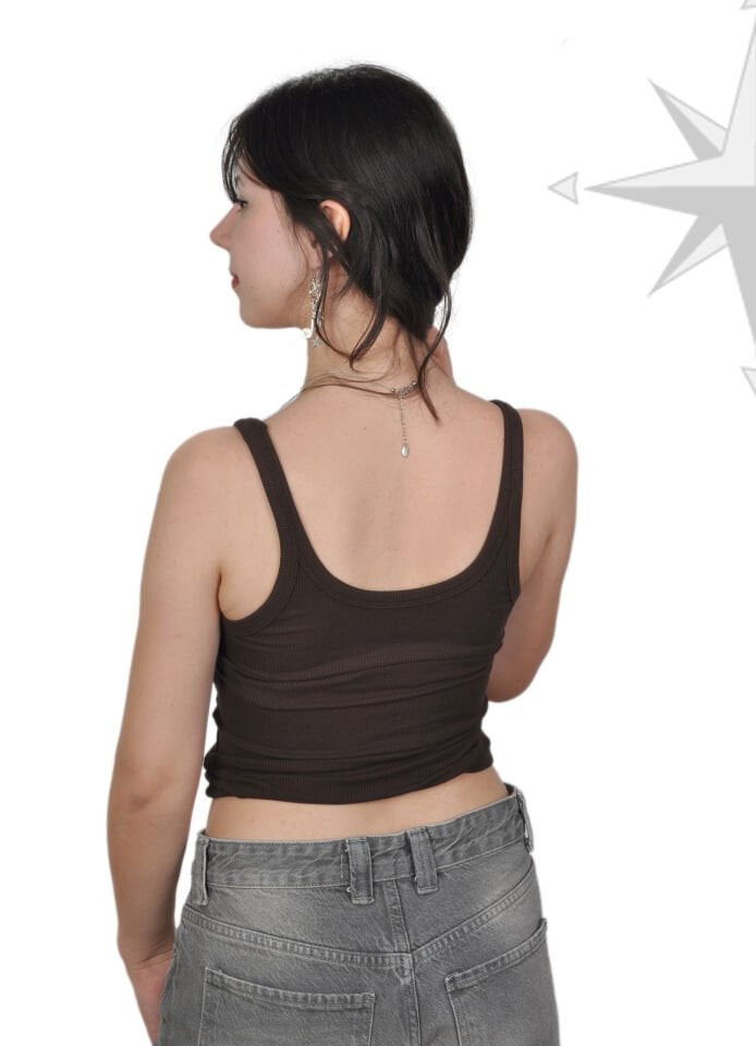 Riklalı Basic Strech Atlet Fitted Vücuda Oturan Fitilli Kesim Acı Kahve