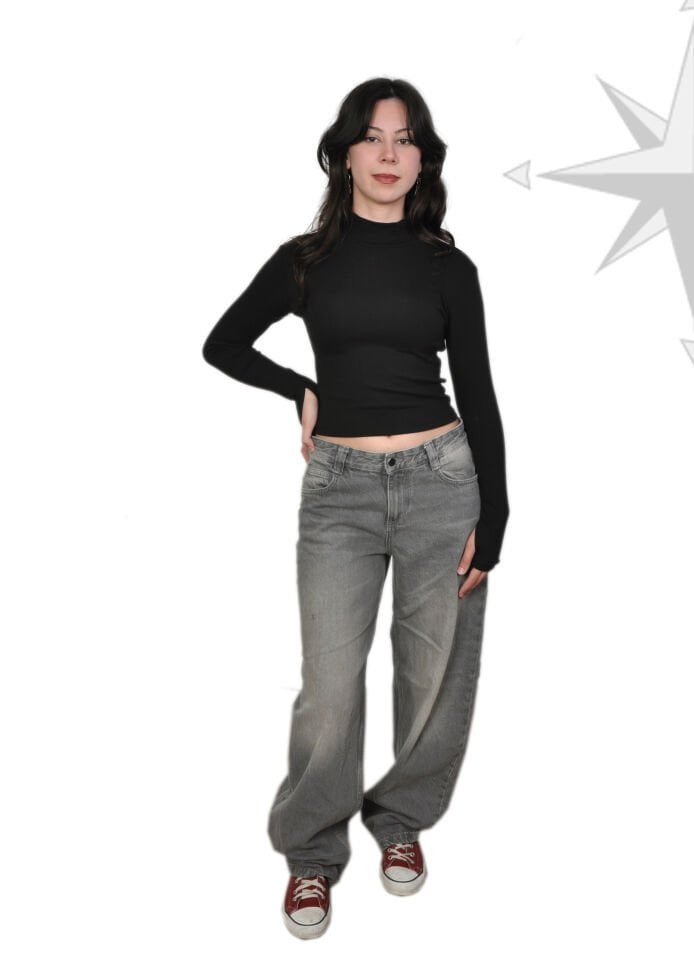Kadın Yarım Balıkçı Yaka Uzun Kollu Crop Bluz